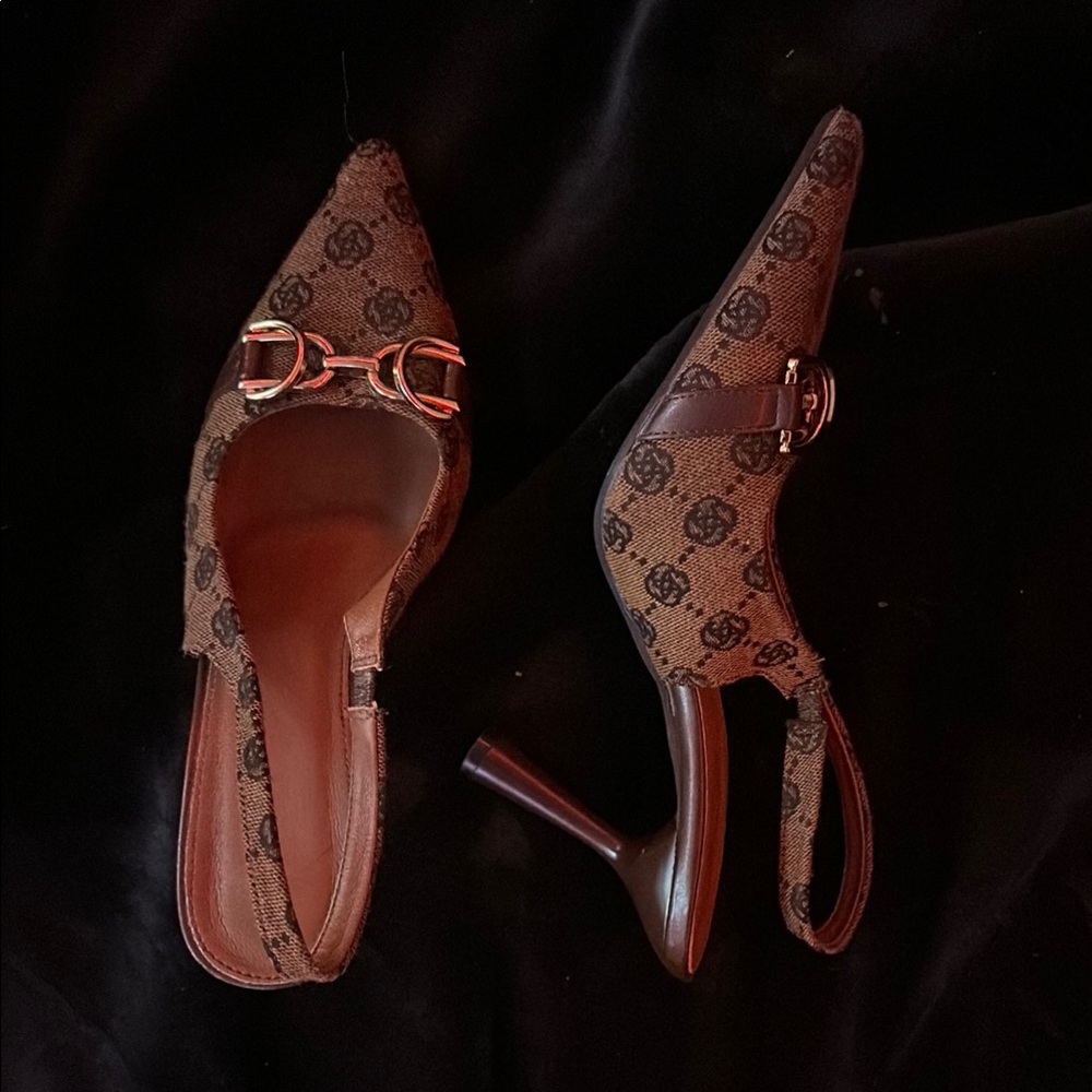 Elegant Vintage Brown Patterned Women's Heels